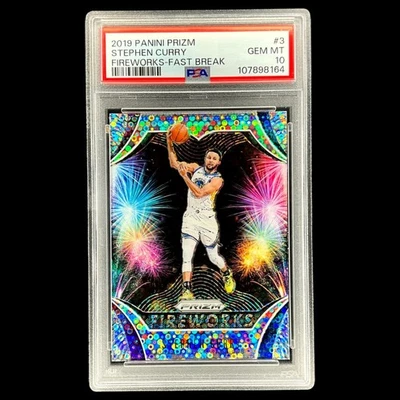 Panini Prizm Stephen Curry Fireworks Fast Break 2019 PSA 10 GEMA como nuevo Foto 1 de 2