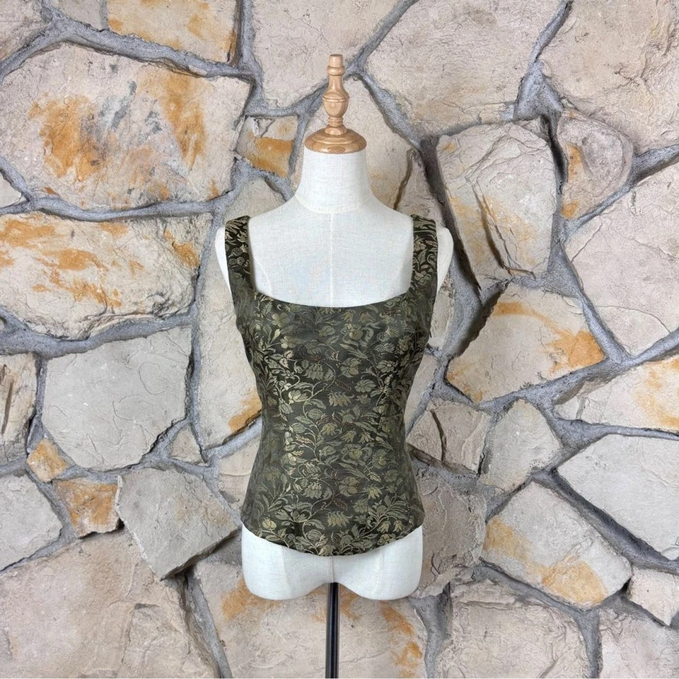 NWT Ralph Lauren Black Label Silk Jacquard Corset Bustier Forest Moss | 10 - Image 1 of 4
