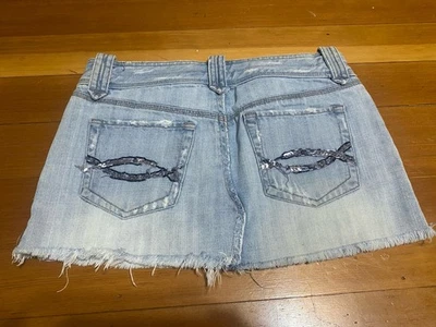 Vtg Abercrombie & Fitch Denim Sz 2 Mini Micro Fray  Skirt 90s Y2K Light Sequins - Image 1 of 4