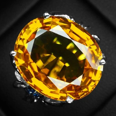 Exquisitos anillos de oro blanco de plata de ley 925 de 24,15 quilates de citrino amarillo dorado Foto 1 de 4