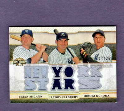 2014 TOPPS TRIPLE THREADS COMBO PATCH YANKEES MCCANN/KURODA/JACOBY ELLSBURY #/36 - Image 1 of 2