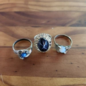 Lot Of 3 Rings- 2 Blue Star Sapphire Ring Adj., 1 Opal Sz 6.5 *flawed* - Picture 1 of 11
