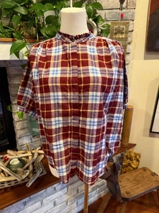 Rag & Bone kariertes Hemd Rüschen Ausschnitt Akkordeon Plissee Rücken Preppy | Damen Medium - Bild 1 von 14