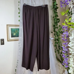 Eileen Fisher Elastic Waist Chocolate Silk Cropped Wide Leg Pants Size M NWT - Picture 1 of 5