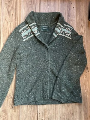 Woolrich Green Heather Cardigan Sweater Womens L Fair Isle Pattern Wool Blend - Image 1 of 4
