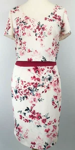 Nuovo abito Jacques Vert 14 16 18 20 crepe rosa rosso grigio avorio floreale prezzo consigliato £ 149 - Foto 1 di 13