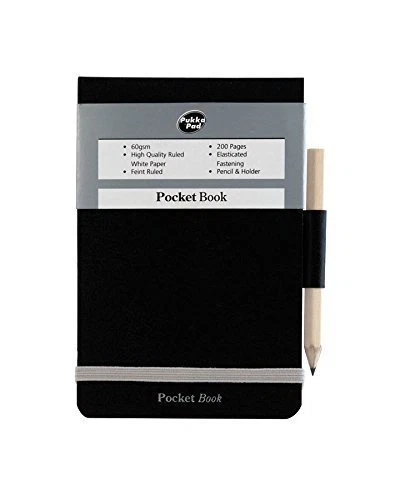Mini PUKKA Pad A7 Pocket Book Black With Pencil Small Police Style Waiter
