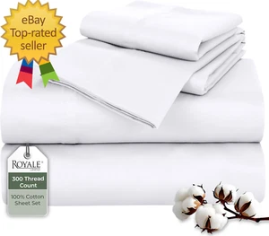 300 Thread Count 100% Long Staple Combed Cotton Sheet Set - 4 Piece Full Bed She - Picture 1 of 12