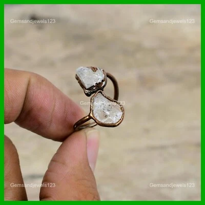 Anillo bisel chakra corona electroformada promesa cobre piedras preciosas áspera topacio blanco Foto 1 de 4
