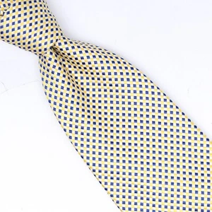 Charles Tyrwhitt Mens Silk Necktie Yellow Silver Blue Diamond Woven Tie Italy - Picture 1 of 7