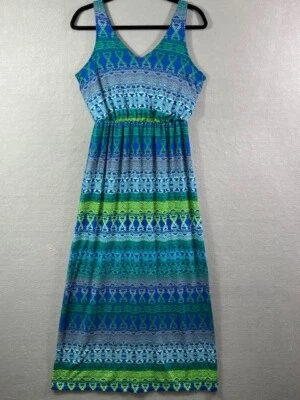 Vestido para mujer Faded Glory pequeño azul sin mangas maxi colorido elástico Foto 1 de 4