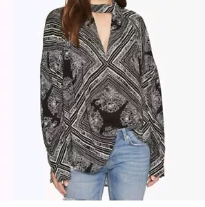 FREE PEOPLE Blouse Women's Small Tunic Walking On A Dream Keyhole Neck Relax Top - Picture 1 of 12