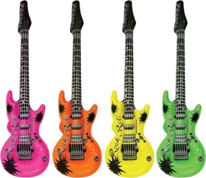 Neon Guitar Inflatable Blow Up Toy Fancy Dress Party Prop Musical Disco Rock - Picture 1 of 7