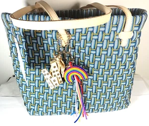 Consuela NWT Medina Woven Tote   W/ Beaded Rainbow Charm & MTRA Leather Charm - Picture 1 of 7