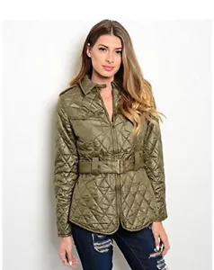 Ark Co Quilted Elbow Patch Jacket Full Zip Belted Collar White Size M Medium - Picture 1 of 9