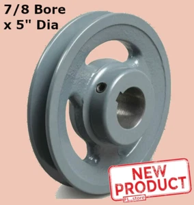 V-Belt Motor Pulley 7/8" Bore x 5" Diameter Solid Cast Iron Set Screw Fixed Bore - Picture 1 of 10