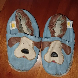 Ministar Leather Puppy Dog Baby Boy Shoe 6 12 9 month Infant Newborn Blue Brown - Picture 1 of 3