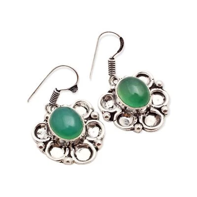 Orecchini Pendenti Fatti A Mano In Gemma Di Onice Verde 0.87" E-9217 - Immagine 1 di 4