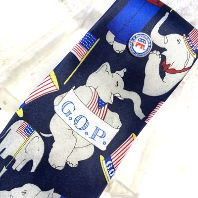 复古 Roberto Cellini 共和党领带男式蓝色美国国旗美国会议徽章 90 年代 — 第 1/4 张图片