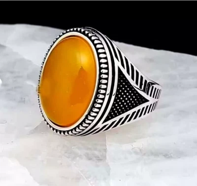 Hermoso anillo de piedras preciosas de jade amarillo de plata 925 hecho a mano anillo turco para hombre Foto 1 de 4