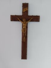 Crucifix croix chêne Christ en régule doré Art Déco Escudero & A. Renard 70 cm