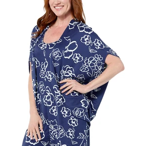 Retreat by Rhonda Shear Open-Front Cocoon Cardigan Blue Floral - Picture 1 of 1