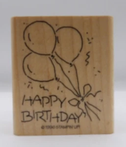 Stempel Holz Happy Birthday Ballons Stempel! ©1996 1 1/16"" x 1" - Bild 1 von 4