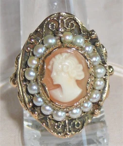 Vintage 1960s cameo 14 Karat gold ornate ring, three dimensional - Picture 1 of 3