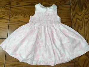 Janie and Jack Easter In Bloom Charoltte Bunny Toile Smocked Dress 6-12 Months - Picture 1 of 5
