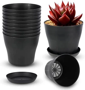 Plastic Flower Pot Indoor Outdoor Decorative Drainage Holes Tray Garden Home - Picture 1 of 6