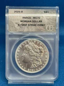2021-D Morgan Silver Dollar ANACS MS70 First Strike Key Data Emissione - Foto 1 di 4