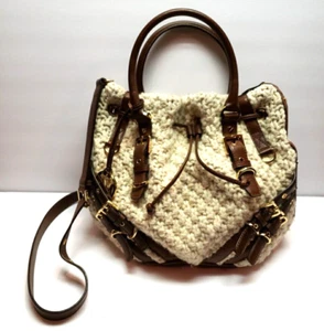 MICHAEL KORS Milo Buckle Bag/Purse, Cream Woven Material w/Brown Leather Trim - Picture 1 of 13