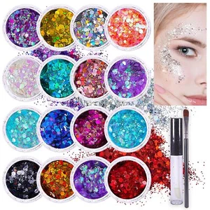 Chunky Holographic Body Glitter I 16 Colors + Glitter Glue for Face Glitter M... - Picture 1 of 7