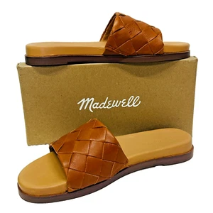Madewell Louisa Palmer Slide Sandals Woven Leather Burnished Caramel Size 8 - Picture 1 of 7