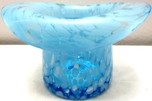 Vintage Rainbow Glass Top Hat Hand Blown Blue w White Spatter 2 3/4" Tall - Picture 1 of 7