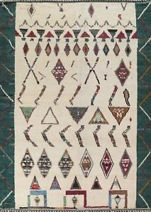 IVORY/ GREEN Geometric Moroccan Oriental Area Rug Hand-knotted Wool Tribal 8x11