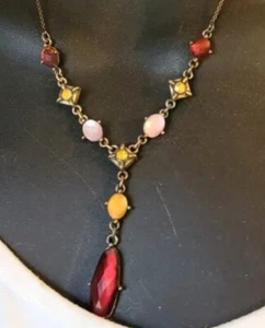 Victorian Style Drop Necklace, Pink, Red, Orange, Bronze-tone Romantic rd03-36 - Picture 1 of 6