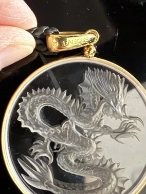 LALIQUE Celeste Dragon Crystal Gold Tone Black Tassel Necklace - Image 1 of 4