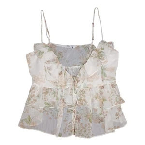 Love Tree Damen großes bauchfreies Oberteil Blumen Rüschen transparent Bluse Knopfleiste Damen L - Bild 1 von 10