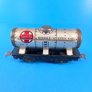 Marx 553 Santa Fe Middle States serbatoio olio auto calibro O latta litografia 4 ruote - Foto 1 di 16