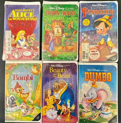 6 Disney Classics VHS Tapes  2 Sealed Black Diamond Classics 1 sealed Pinocchino - Image 1 of 4