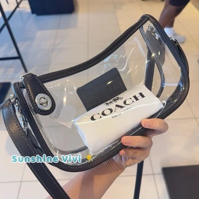 NWT Coach Stadium Swinger Bag Clear Coach with Dust Bag Silver/Black CBH13 - Image 1 of 4