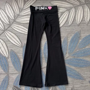 Victoria Secret Pink Originals Cotton Foldover Heart Sequin Flare Pants Size M - Picture 1 of 4