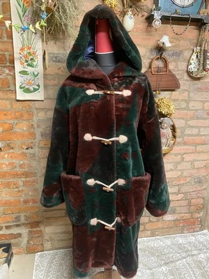 Vintage Marimekko Faux Fur Coat Jacket green / brown abstraction ~ XXL–3XL - Image 1 of 4