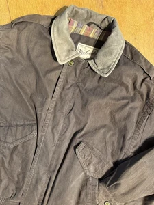 Vintage Woolrich Jacket Mens Large Flannel Lined Chore Barn Coat Leather Trim - Picture 1 of 11