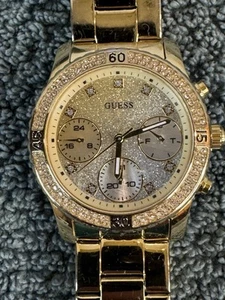 Guess Womens Watch U0774L5 Gold Tone Band and Case Crystal Bling New Battery - Picture 1 of 6