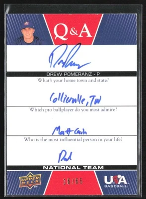 Drew Pomeranz 2009 Upper Deck EE. UU. Juego de caja Q&A automático/65 B #QANT-DP EE. UU. Foto 1 de 2