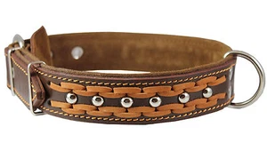 Braided Studded Genuine Leather Dog Collar 17"-22" neck  1.5" wide - Picture 1 of 7