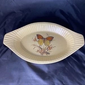 Vintage Treasure Craft Oval Baking Dish Yellow With Butterflies Made In The USA - Picture 1 of 9