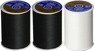 (3 Pack) Coats and Clark 2 Black 1 White all purpose thread 400 yard spool - Picture 1 of 1